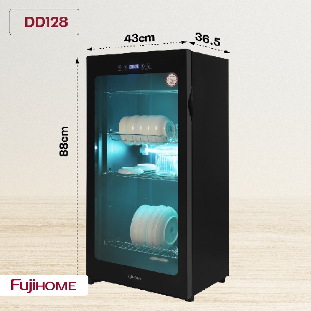 Máy sấy bát đĩa Ozone & UV DD128 FUJIHOME, Tủ xấy khô tiệt trùng đa năng dao thớt dụng cụ y tế