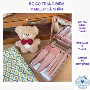 Bộ cọ trang điểm makeup cá nhân 6 món màu hồng Vintage hộp gương