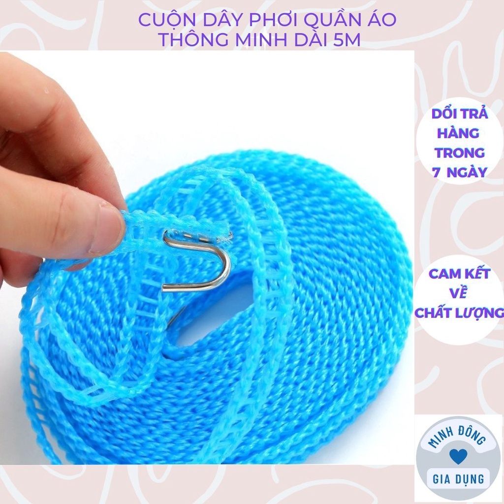 Cuộn dây phơi quần áo thông minh chiều dài 5m không cần cặp