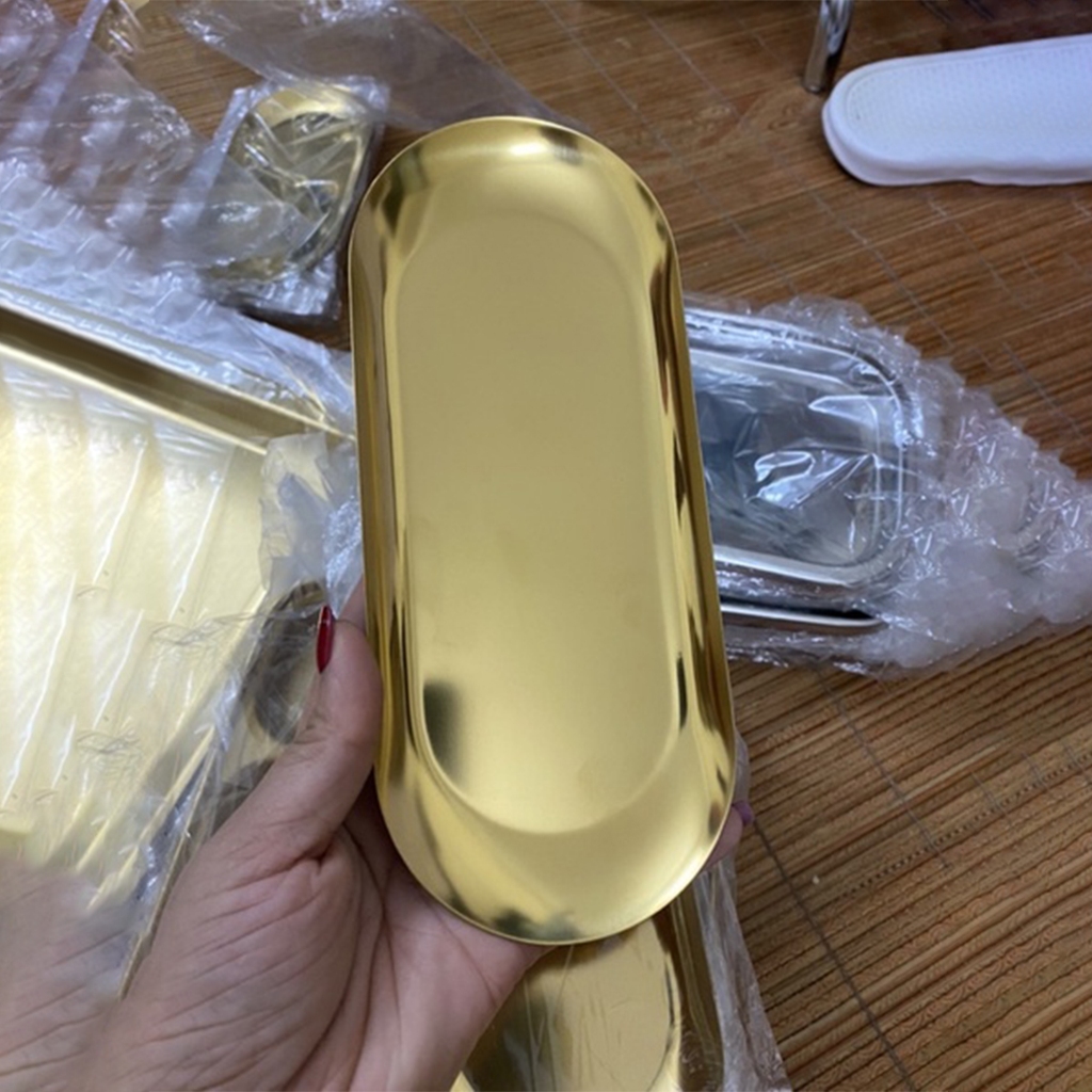 Khay Inox bầu mạ vàng đựng dụng cụ spa, phun xăm