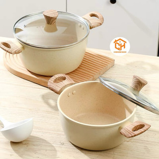 Nồi EMOOJOO vân đá Trắng hai quai chống dính 20cm, 22cm,24cm [DÙNG CHO MỌI LOẠI BẾP] Cam Homeware