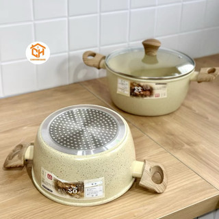 Nồi EMOOJOO vân đá Trắng hai quai chống dính 20cm, 22cm,24cm [DÙNG CHO MỌI LOẠI BẾP] Cam Homeware