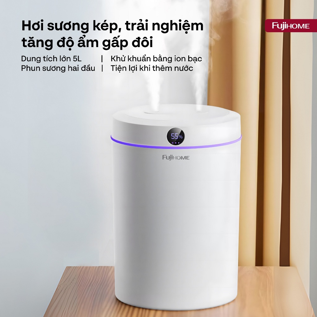 Ảnh Máy phun sương tạo ẩm FUJIHOME HM05B xông tinh dầu, 3 tốc độ phun, màn led và đèn led hiển thị 2