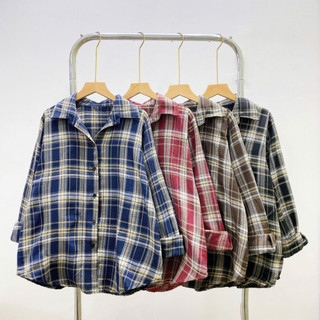 Set Áo Bigsize Nữ (SƠ MI CARO + ÁO BA LỖ) Áo Somi Khoác Ngoài Phong Cách Vintage Retro Cá Tính