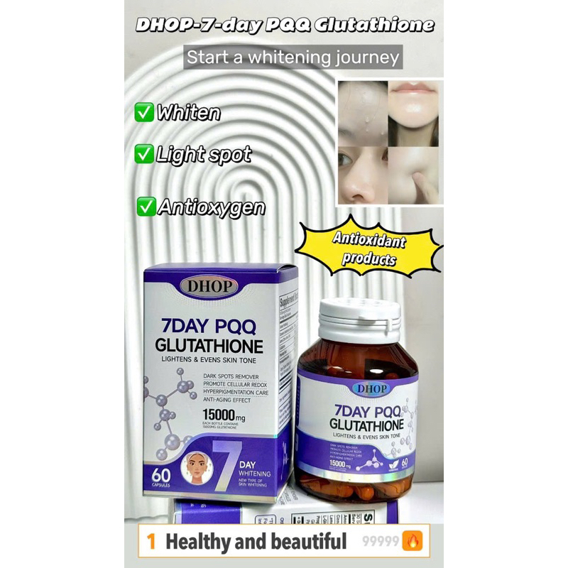 seeking health glutathione Viên Uống Trắng Da Giảm Nám Tàn Nhang 7DAY PQQ GLUTATHION- Viên Uống Kích  Trắng Da 7DAY PQQ hộp 60 Viên