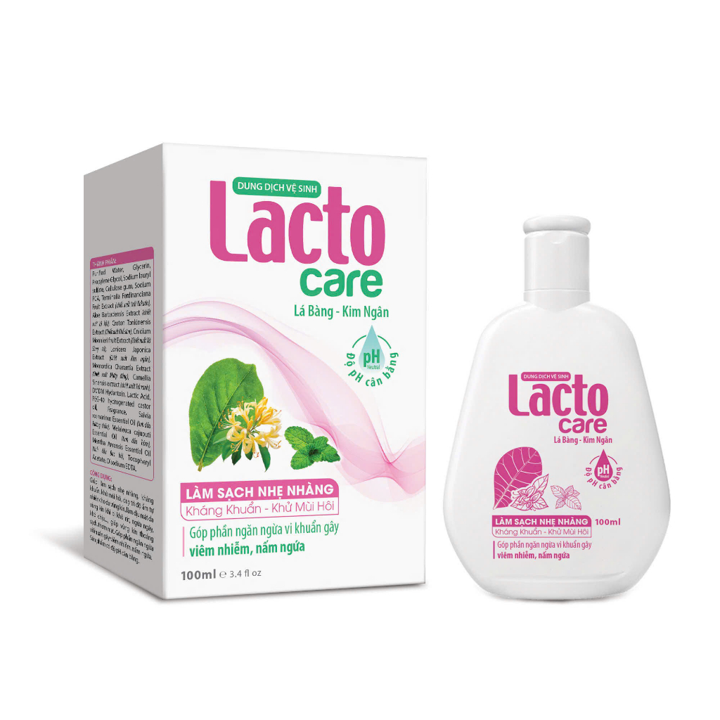 Dung Dịch Vệ Sinh Lacto Care - Chiết Xuất Từ Lá Bàng Và Kim Ngân Giúp Làm Sạch Nhẹ Nhàng, Kháng Khuẩn, Khủ Mùi Chai 100M