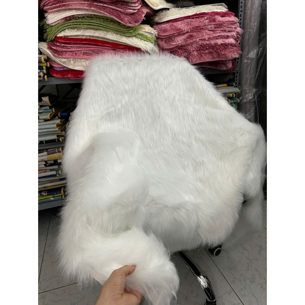 Thảm Lông Trải Bàn Trang Điểm - Thảm Lông Chụp Ảnh Sản Phẩm Trắng + Xám Lông Dài 5cm