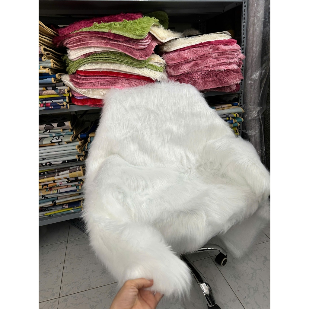 Thảm Lông Trải Bàn Trang Điểm - Thảm Lông Chụp Ảnh Sản Phẩm Trắng + Xám Lông Dài 5cm