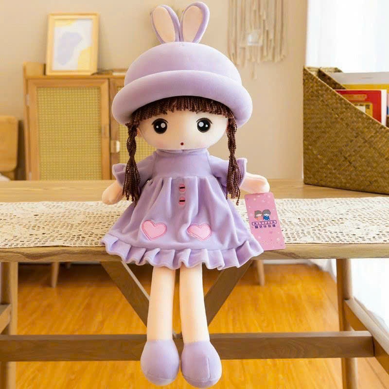 Búp bê gấu bông mũ tai thỏ búp bê nhồi bông tóc dài đội mũ thỏ cao cấp làm quà tặng đáng yêu cho bé gái