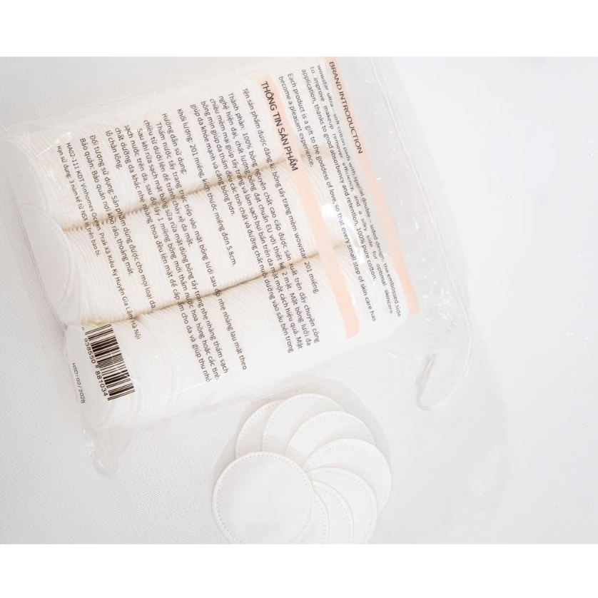 Bông tẩy trang wowstar 201 miếng 100% cotton tự nhiên mềm mịn zai ( BÔNG TRÒN )