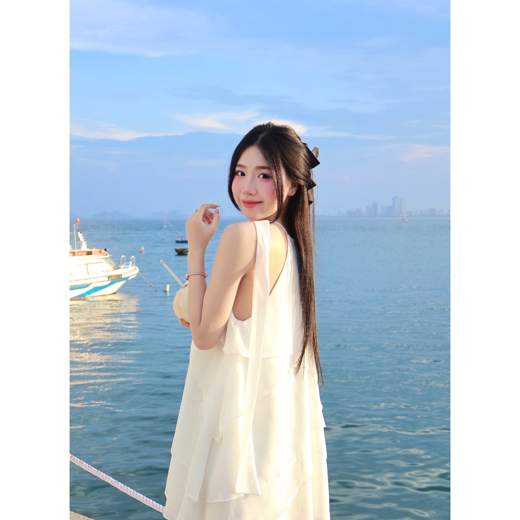 Ảnh Đầm Nữ Freesize Mùa Hè Cổ Yếm Voan Tơ Xếp Tầng Dễ Thương -  AILEN - GOÛT DE JUN 1
