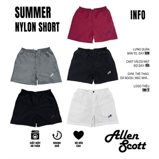 Quần Short Dù Nhăn AS Basic 2 Lớp Nam Nữ - Lưng Chun Thêu Logo Nổi