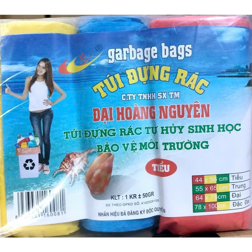 Bịch 3 cuộn túi rác màu (1kg) túi đựng rác sinh học tự phân hủy, túi rác dai, dày dặn.