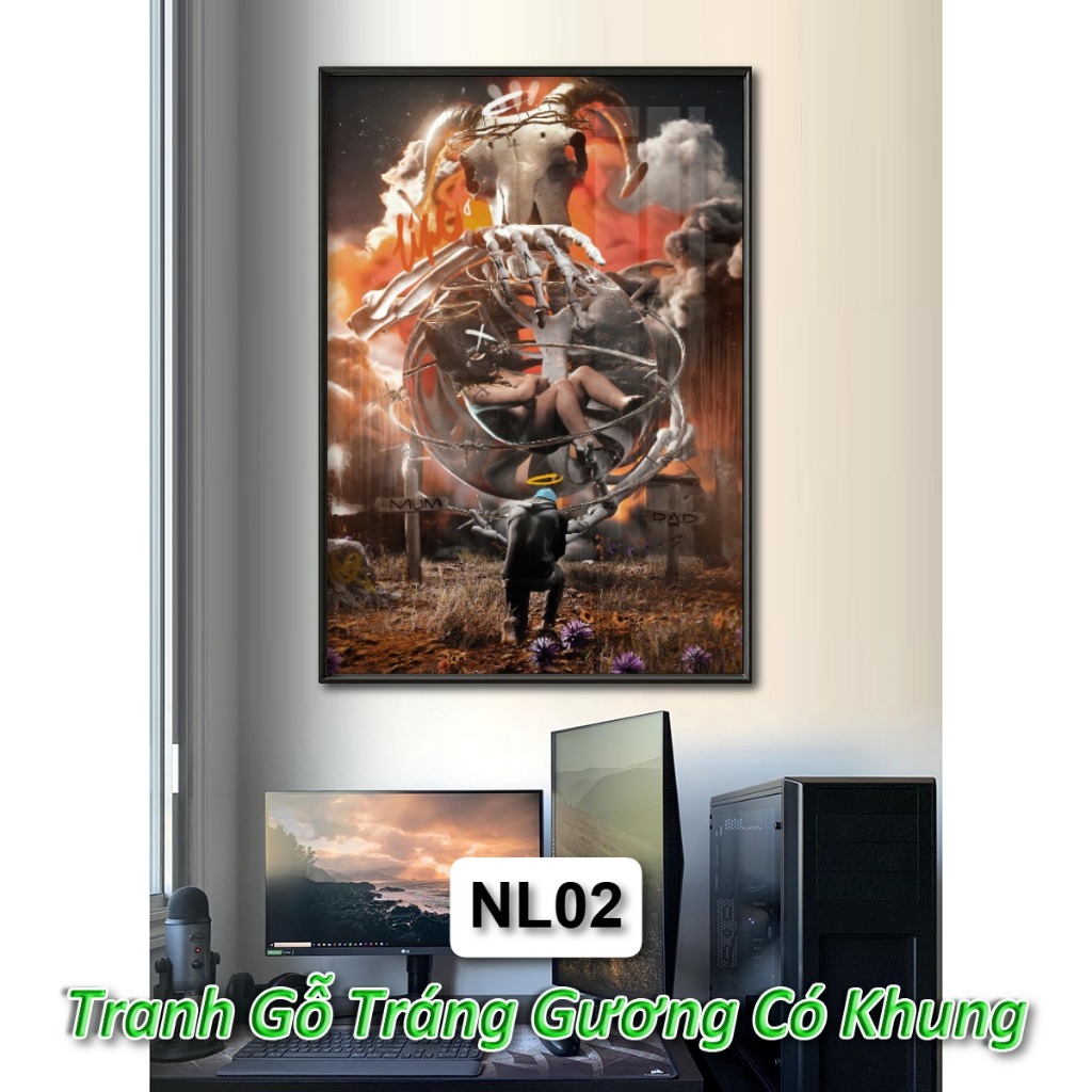 Tranh Treo Tường Phong Cách Hiphop Hiện Đại Tráng Gương Khung Composite Decor Phòng Khách Phòng Game