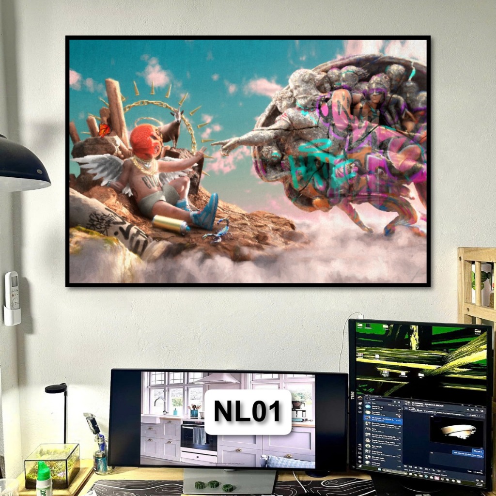 Tranh Treo Tường Phong Cách Hiphop Hiện Đại Tráng Gương Khung Composite Decor Phòng Khách Phòng Game