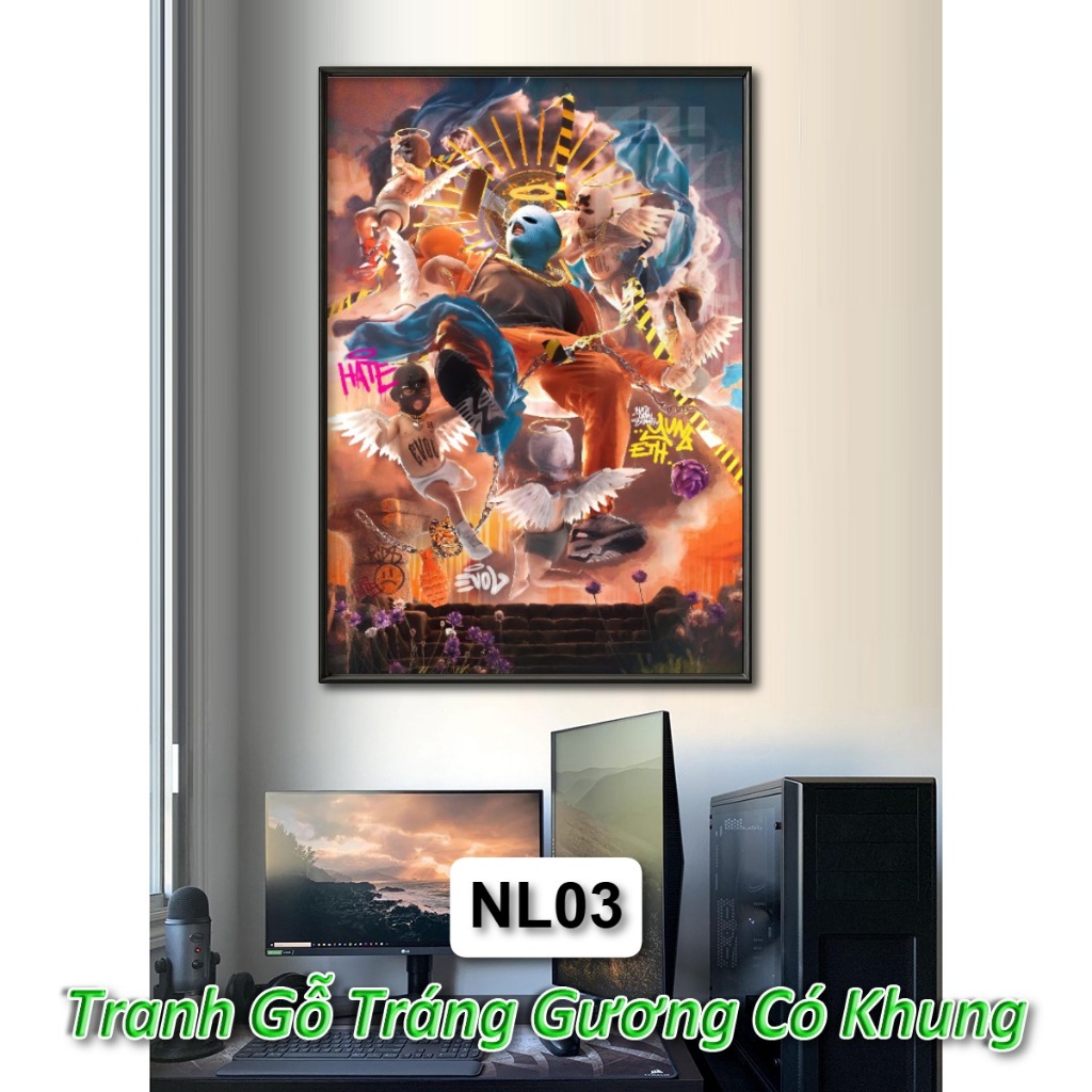 Tranh Treo Tường Phong Cách Hiphop Hiện Đại Tráng Gương Khung Composite Decor Phòng Khách Phòng Game