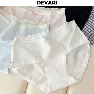 Quần lót nữ cotton kháng khuẩn thấm hút tốt, Quần chíp nữ viền bèo kèm nơ dễ thương DEVARI L4119