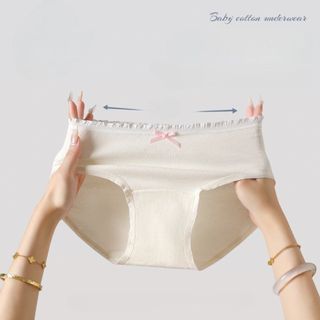 Quần lót nữ cotton kháng khuẩn thấm hút tốt, Quần chíp nữ viền bèo kèm nơ dễ thương DEVARI L4119