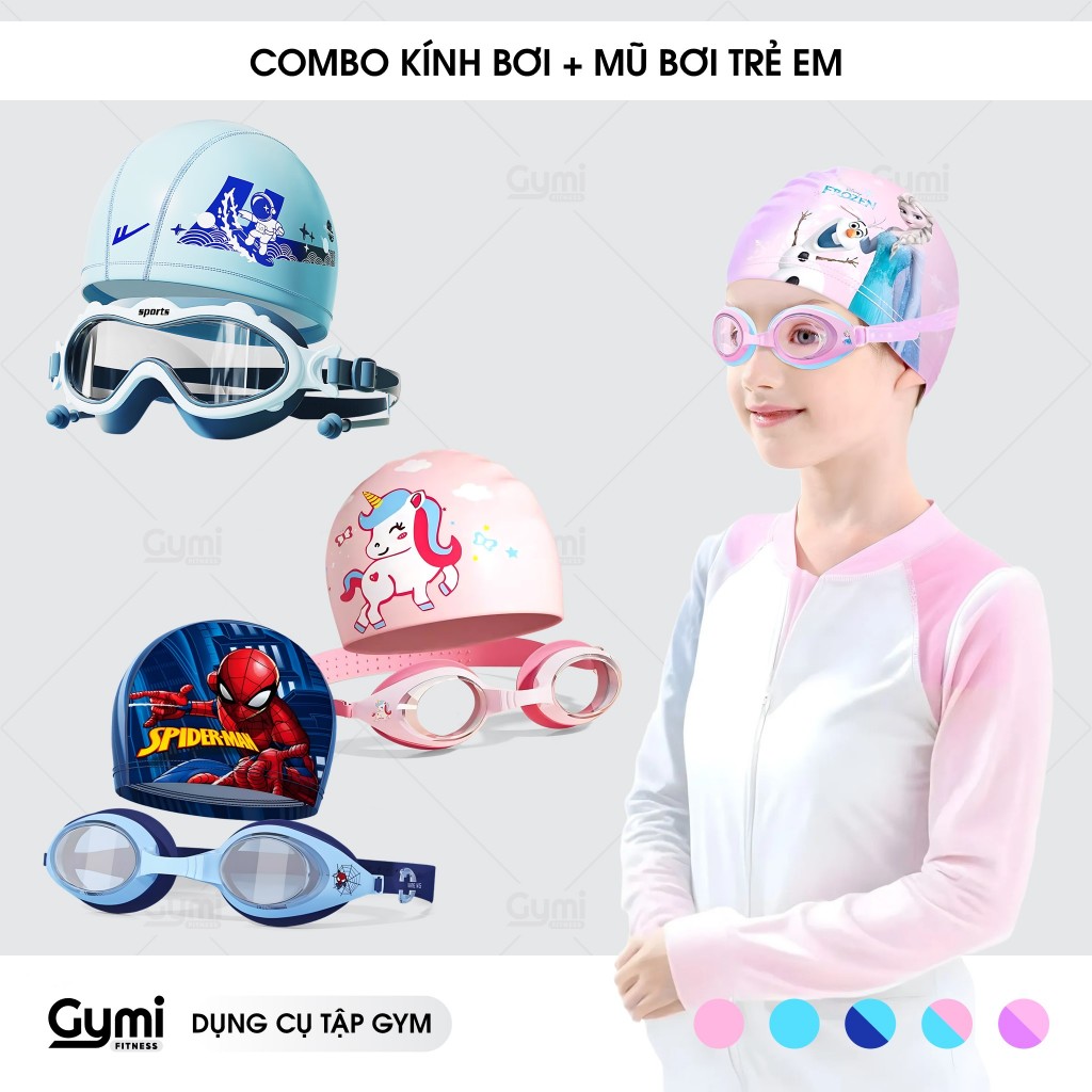 Combo Kính Bơi + Mũ Bơi Trẻ Em - Chống Tia UV, Chống Sương Mù - Cho Bé Trai Và Bé Gái - KinhBoi+MuBoi-TreEm