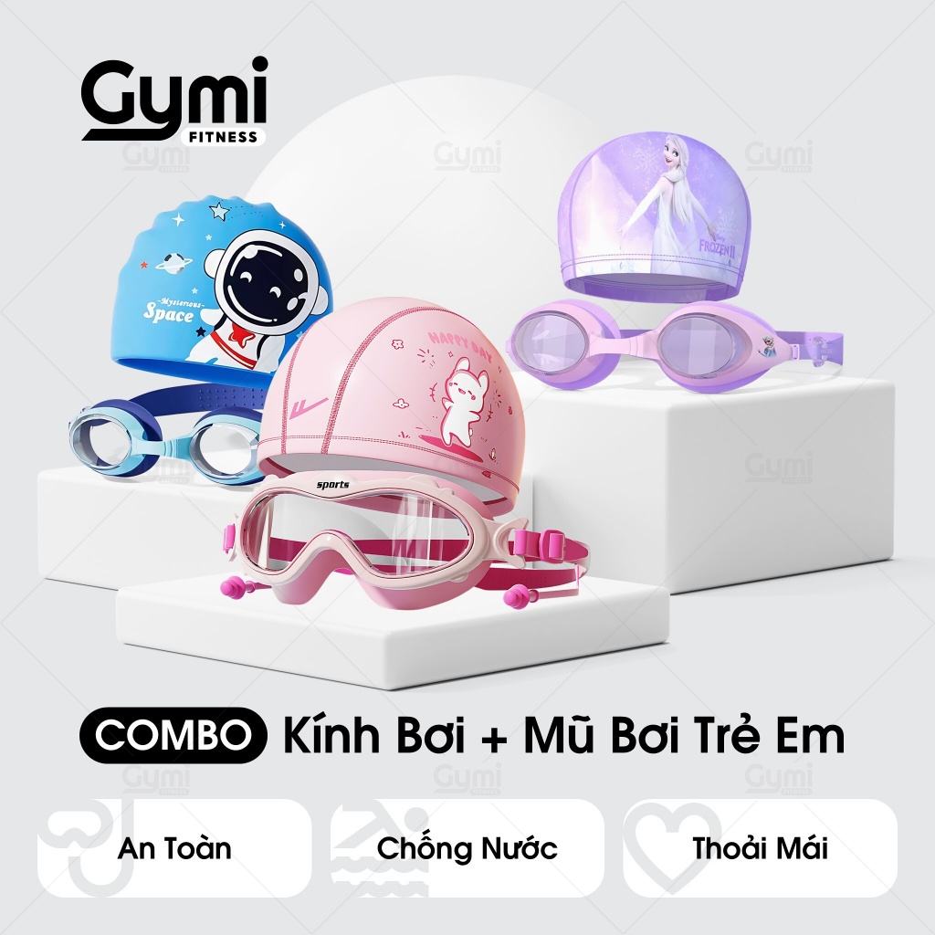 Combo Kính Bơi + Mũ Bơi Trẻ Em - Chống Tia UV, Chống Sương Mù - Cho Bé Trai Và Bé Gái - KinhBoi+MuBoi-TreEm
