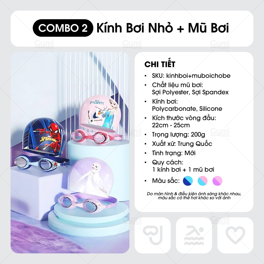 Combo Kính Bơi + Mũ Bơi Trẻ Em - Chống Tia UV, Chống Sương Mù - Cho Bé Trai Và Bé Gái - KinhBoi+MuBoi-TreEm