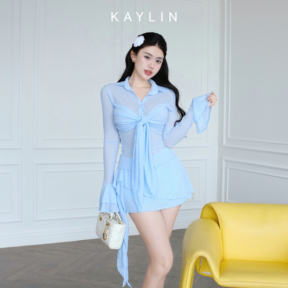 Ảnh Set KAYLIN áo kiểu sơ mi tay loe phối chân váy ngắn chất vải thun giấy phong cách BST Hè 2025 - N2461 1