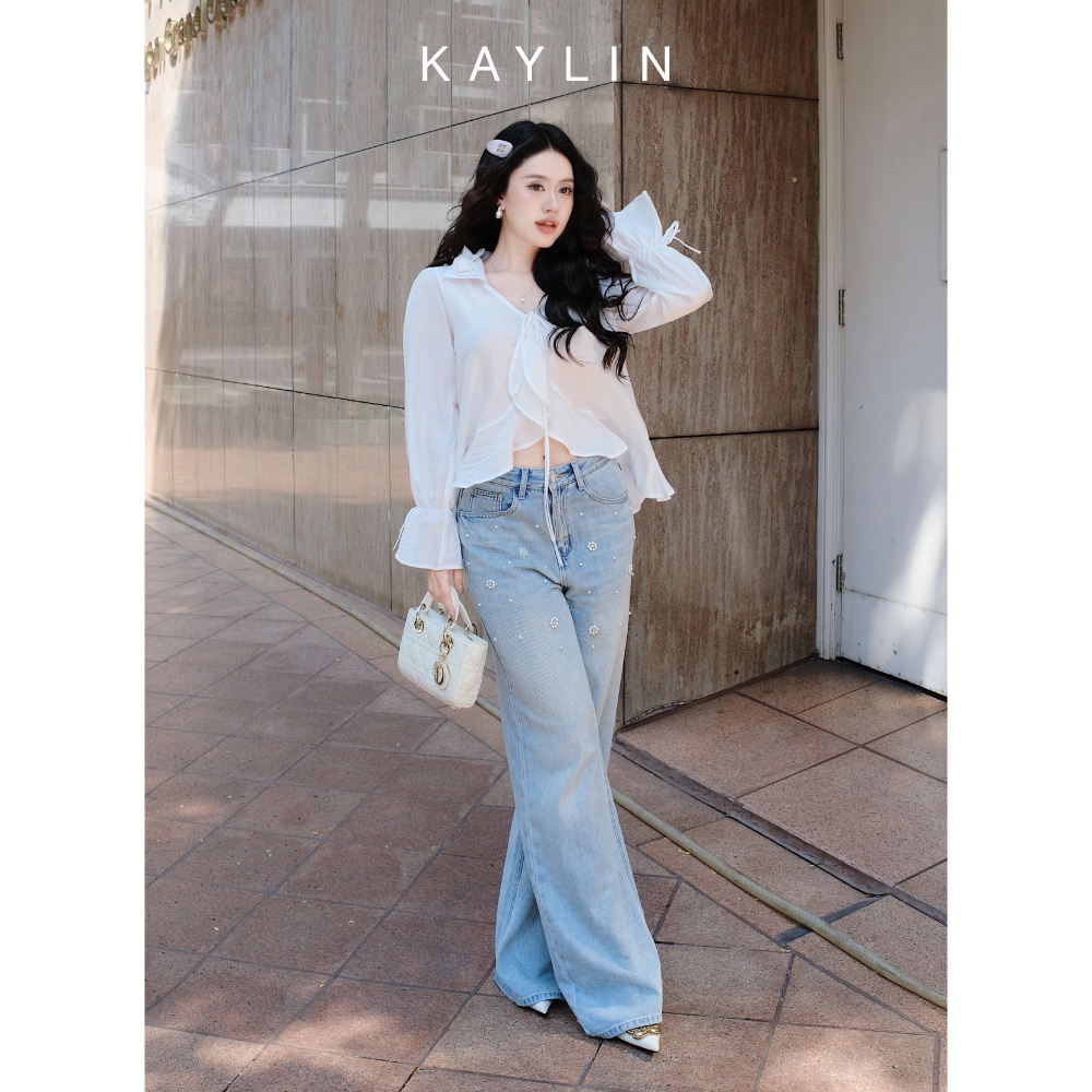 Ảnh Áo kiểu KAYLIN form sơ mi Babydoll phối hoa chất vải voan tơ phong cách BST Hè 2025 - N2459 3
