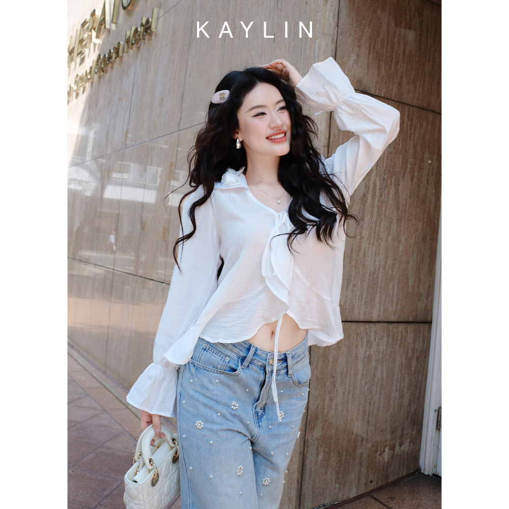 Ảnh Áo kiểu KAYLIN form sơ mi Babydoll phối hoa chất vải voan tơ phong cách BST Hè 2025 - N2459 1