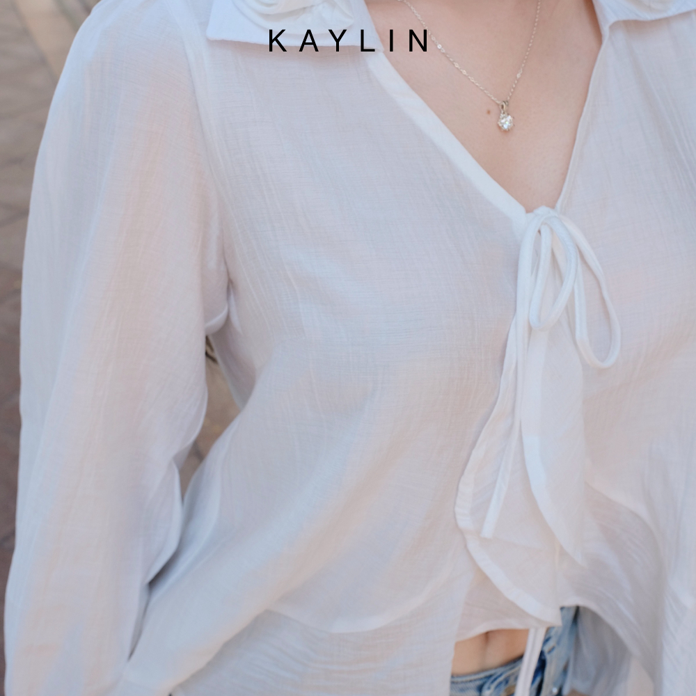 Ảnh Áo kiểu KAYLIN form sơ mi Babydoll phối hoa chất vải voan tơ phong cách BST Hè 2025 - N2459 2