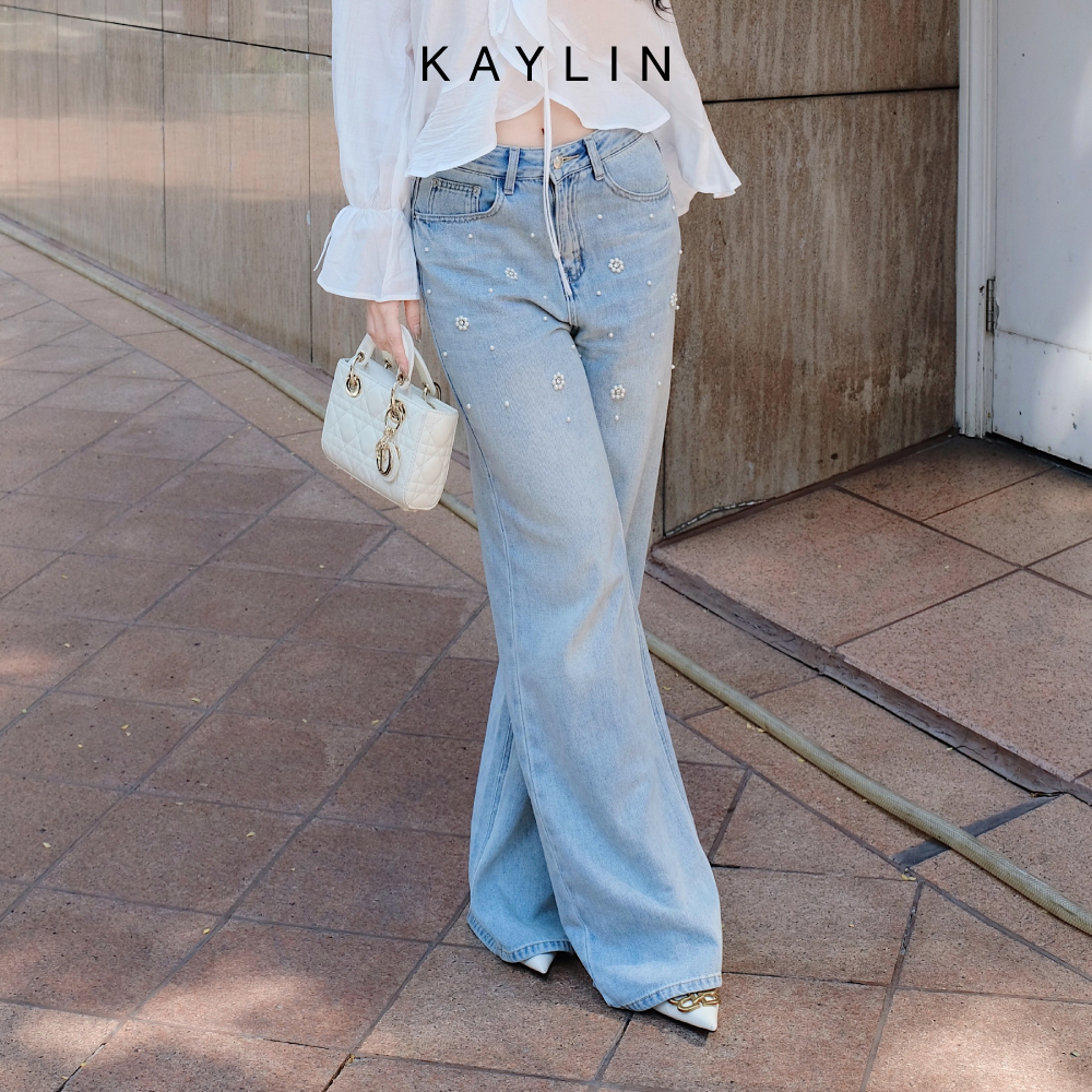 Ảnh Quần JEAN KAYLIN form suông đính ngọc chất vải denim dầy dặn BST Hè 2025 - N2450 4