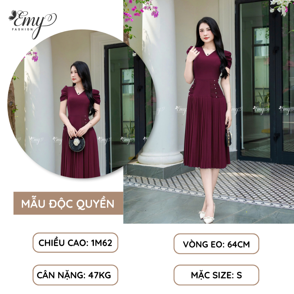Ảnh Đầm Thiết Kế EMY Thời Trang Cao Cấp EM7685 Vải Carolan,Nền Đỏ Sang Chảnh Đi Tiệc 4