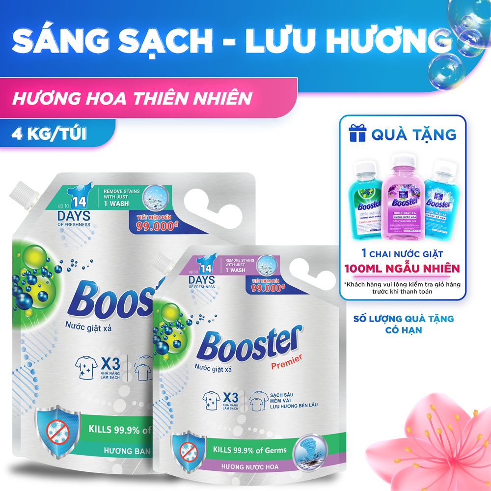 Nước Giặt Xả Booster Premier 4KG Giặt Sạch Sâu, Lưu Hương Dài Lâu, Nước Giặt Đậm Đặc X3