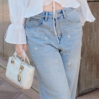 Ảnh Quần JEAN KAYLIN form suông đính ngọc chất vải denim dầy dặn BST Hè 2025 - N2450 3
