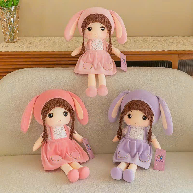Búp bê gấu bông tai thỏ đáng yêu búp bê nhồi bông cao cấp tóc dài phụ kiện có thể tháo rời