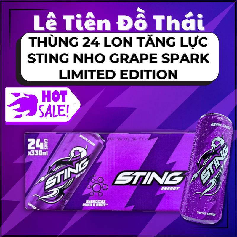 (HSD 26/04/26) AFF Thùng 24 Lon 330ml Nước Tăng Lực Sting Tím Grape ...