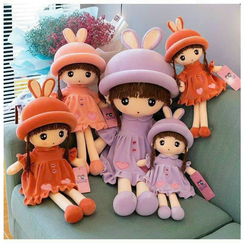 Gấu bông búp bê bé gái tai thỏ đáng yêu búp bê nhồi bông tóc dài mặc trang phục cao cấp làm quà tặng cho bé gái