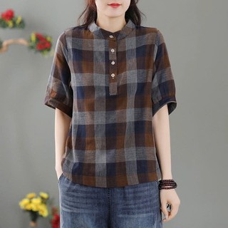Áo sơ mi kẻ sọc cổ tròn tay lỡ, dáng rộng trẻ trung SP28