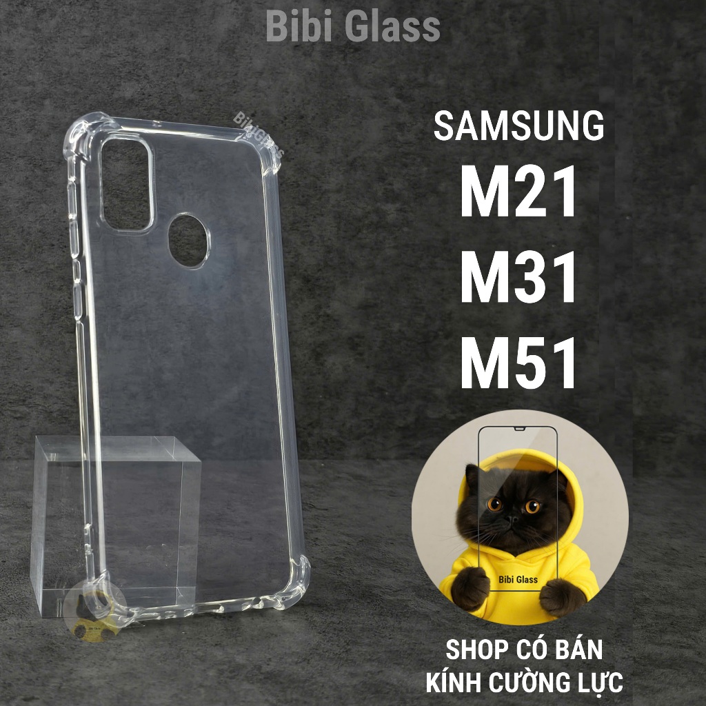 Ốp lưng Samsung M51, M31, M21 silicon trong suốt dẻo cao cấp chống sốc viền vuông bảo vệ cam bibi