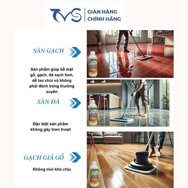 Ảnh Sáp phủ bóng sàn TVS -500ML, phủ bóng mọi chất liệu sàn gỗ, gạch, đá bảo vệ sàn chống trơn trượt 2