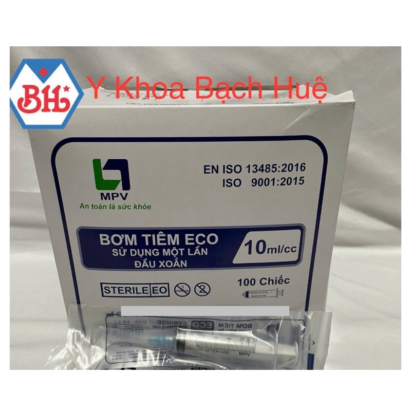 Hộp 100 cây Bơm tiêm 10cc đầu xoắn MPV, Bơm tiêm 10ml đầu xoắn MPV. Có bán lẻ