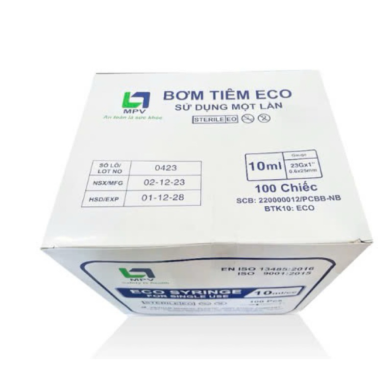 Hộp 100 cây Bơm tiêm 10cc đầu xoắn MPV, Bơm tiêm 10ml đầu xoắn MPV. Có bán lẻ