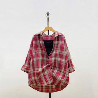 Set Áo Sơ Mi Bigsize Nữ 2 Món (Somi Caro Khoác Ngoài + Áo Ba Lỗ) Phong Cách Vintage Cho Chubby