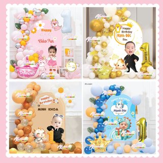 Set bóng trang trí thôi nôi, sinh nhật kèm phông in tên và hình bé thiết kế riêng theo yêu cầu Yến Nhi Shop