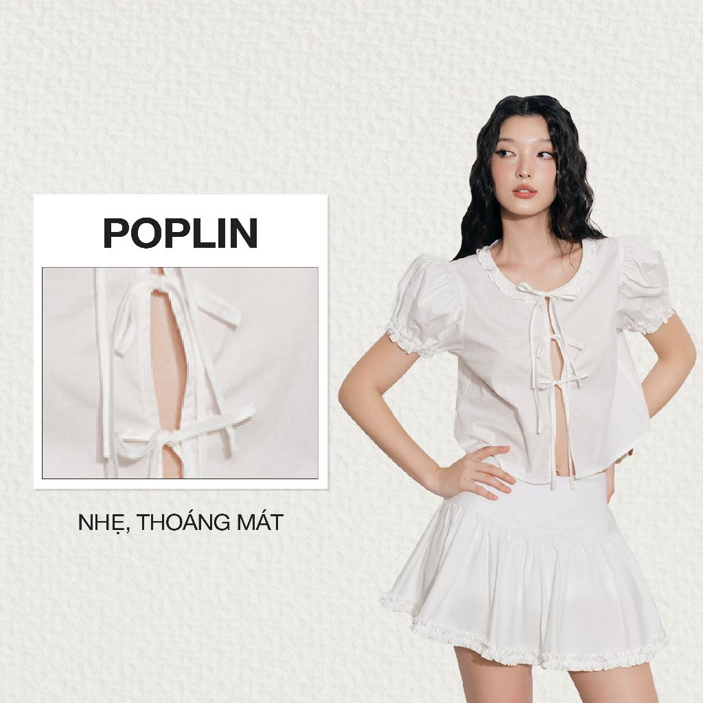 Ảnh DOTTIE - Áo kiểu tay phồng đính nơ - Trắng - T1058 1