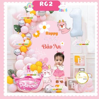 Set bóng trang trí thôi nôi, sinh nhật kèm phông in tên và hình bé thiết kế riêng theo yêu cầu Yến Nhi Shop