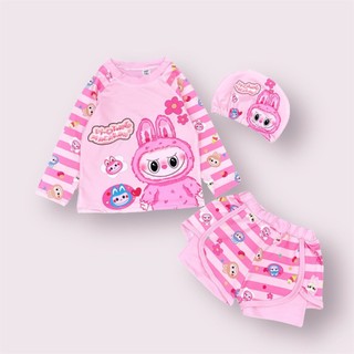 Bikini 2 mảnh cho bé gái hoạ tiết labubu kèm mũ, đồ bơi cho bé gái 2 mảnh , đồ bơi cho bé 10-40KG