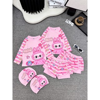 Bikini 2 mảnh cho bé gái hoạ tiết labubu kèm mũ, đồ bơi cho bé gái 2 mảnh , đồ bơi cho bé 10-40KG