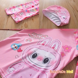 Bikini 2 mảnh cho bé gái hoạ tiết labubu kèm mũ, đồ bơi cho bé gái 2 mảnh , đồ bơi cho bé 10-40KG