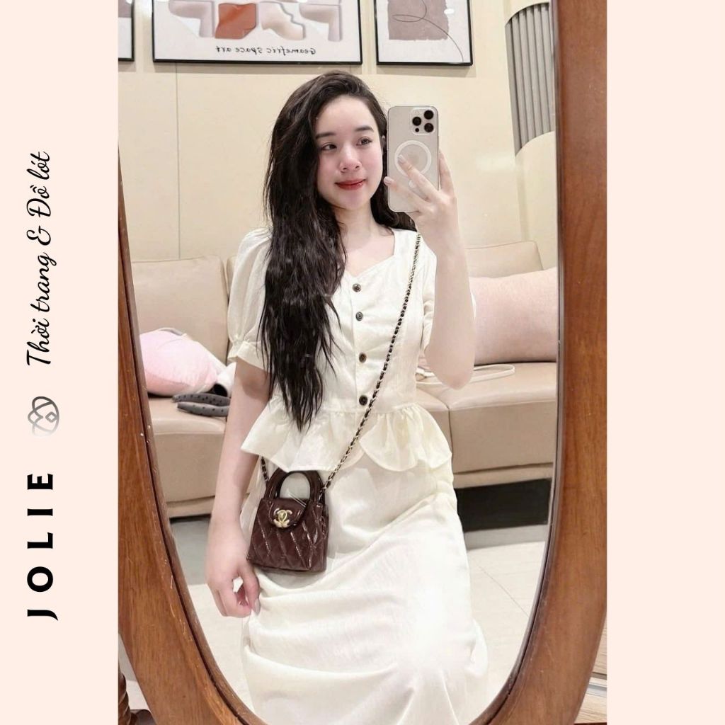 Set đồ bộ áo cổ tròn tay bồng phối chân váy xòe dài siêu xinh JOLIE