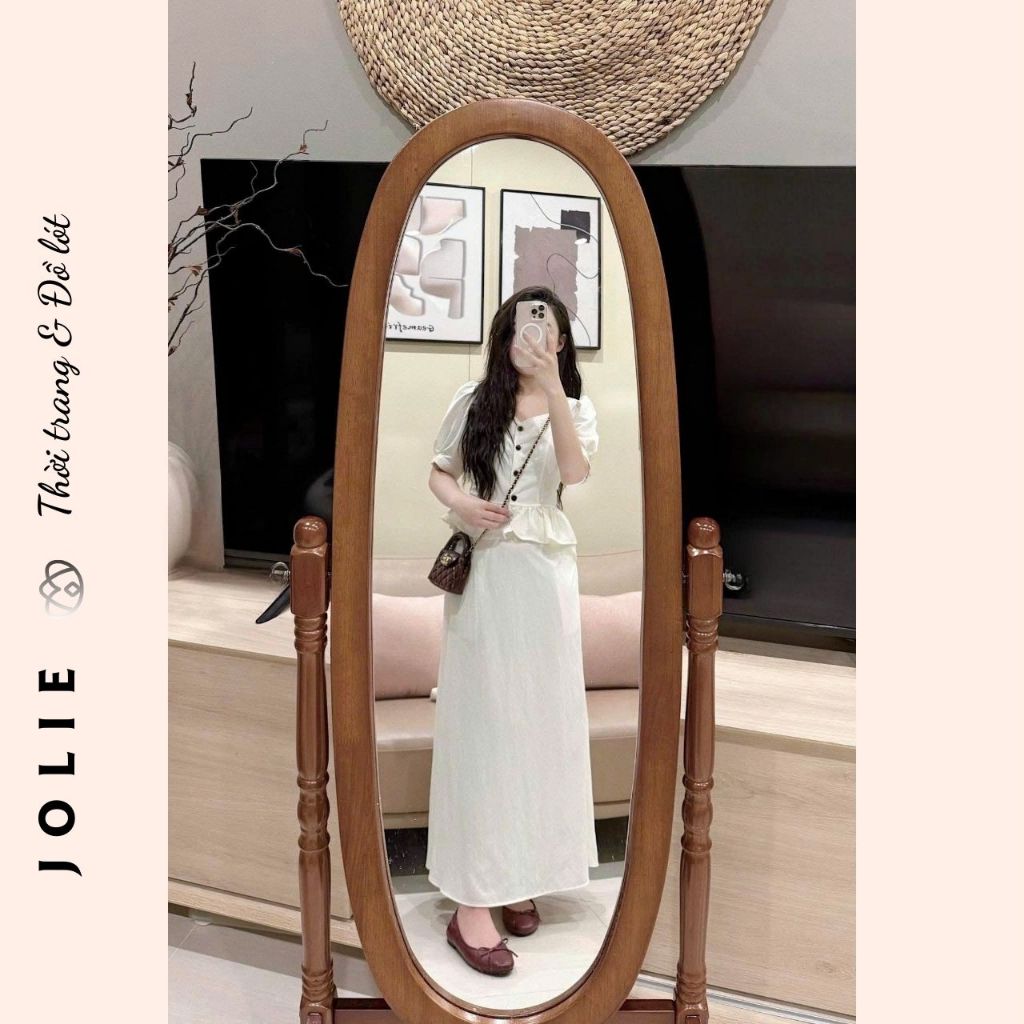 Set đồ bộ áo cổ tròn tay bồng phối chân váy xòe dài siêu xinh JOLIE